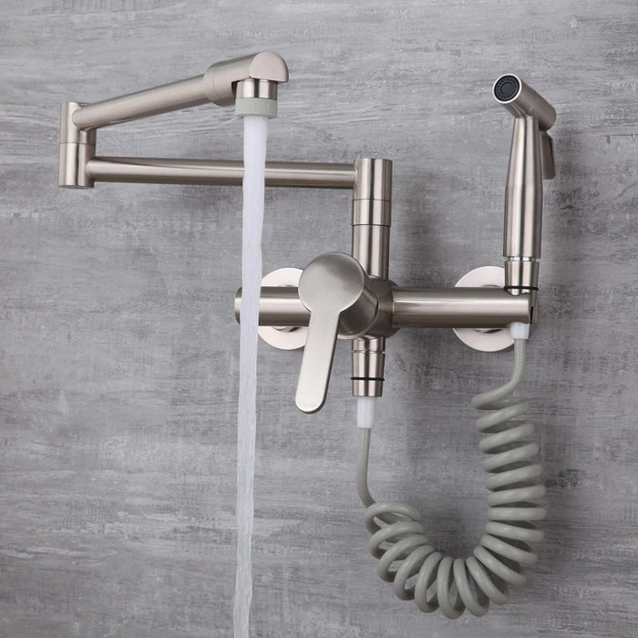 Saria - Wall Mounted Nordic Pot Filler Faucet Kitchen Faucet with Sprayer BO-HA Nickel With Sprayer