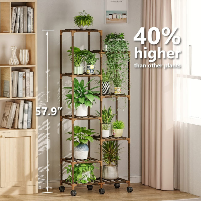 Halstein - Tall Plant Stand Tiered Plant Stand Plant Shelf Indoor & Outdoor Plant Shelf Flower Stand BO-HA Rectangle with wheel