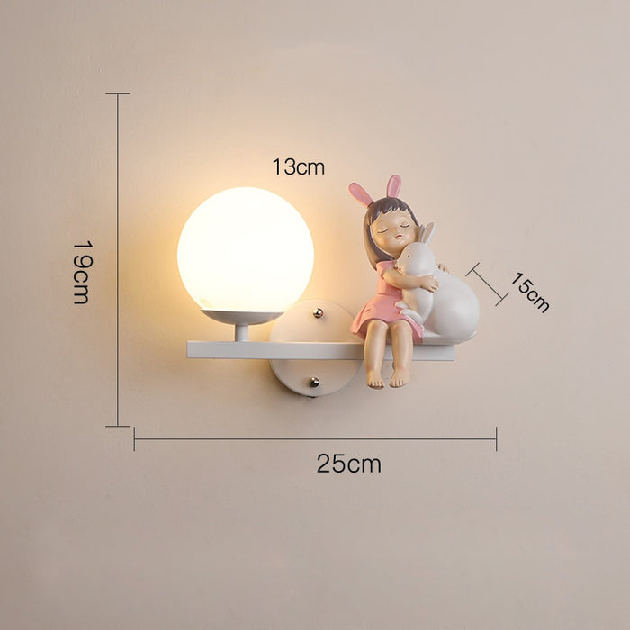 Leevi - Nursery Light Fixture Childrens Lighting BO-HA Girl With Rabbit Right White