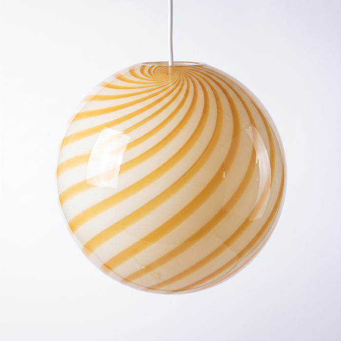 Large globe pendant light in golden candy stripe, the BO-HA Kaja studio shot on white.