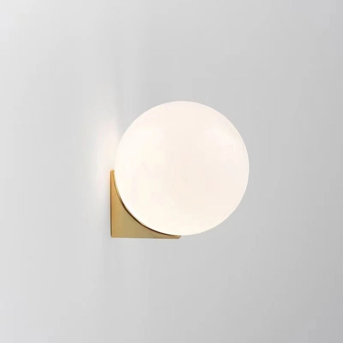 Solja – modern glass orb wall sconce – gold single head with frosted opal glass shade