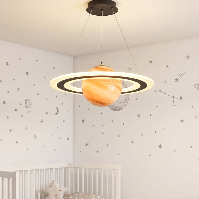 Bror - Childrens Lighting Planet Pendant Light Nursery Lamp BO-HA Orange Planet with Ring