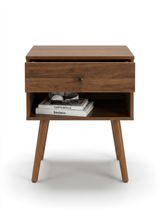 Hallvard - Mid Century Modern Nightstand Walnut Solid Wood Nightstand Small Bedside Table BO-HA