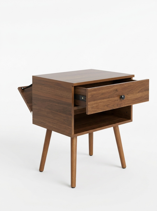 Hallvard - Mid Century Modern Nightstand Walnut Solid Wood Nightstand Small Bedside Table BO-HA