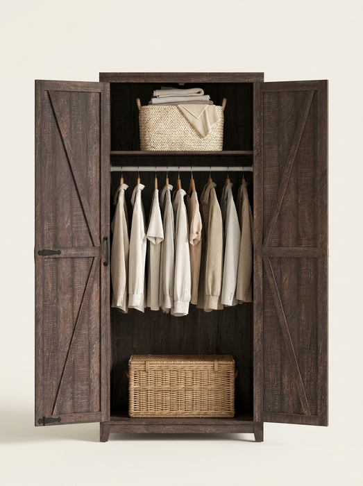 Torkil - Farmhouse Armoire Wardrobe with Barn Doors BO-HA