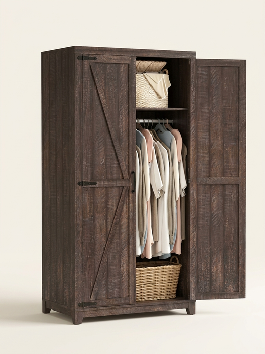 Torkil - Farmhouse Armoire Wardrobe with Barn Doors BO-HA
