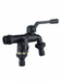 Skade – dual-outlet black garden hose faucet with two hose barbs – anti-freeze outdoor bibcock