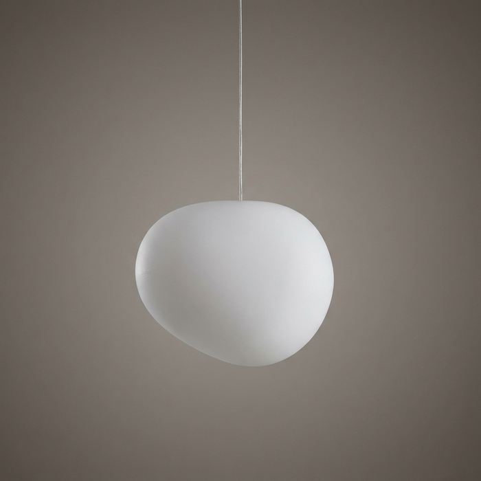 Nanna small white pendant light, 15 cm milk white pebble shade on a slim cable - minimalist Scandinavian lighting