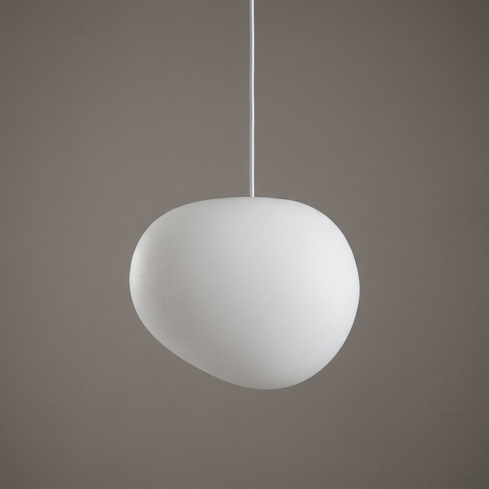 Nanna 20 cm milk white pebble pendant light - minimalist Scandinavian pendant lamp for a bedside or hallway